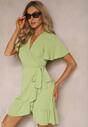 Rochie verde petrecută cu volan decorativ Tinanis