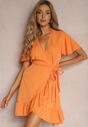 Rochie portocalie tip plic cu volan decorativ Tinanis