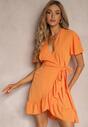 Rochie portocalie tip plic cu volan decorativ Tinanis