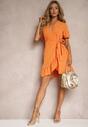 Rochie portocalie tip plic cu volan decorativ Tinanis