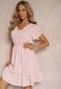 Rochie Roz Xelimia Cu Elastic In Talie Si Volane