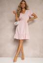 Rochie Roz Xelimia Cu Elastic In Talie Si Volane