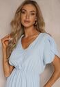 Rochie Albastru deschis cu Elastic în Talie și Volane cu Croi Evazat Xelimia