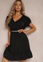 Rochie Neagră cu Elastic în Talie și Volane cu Croială Clopot Xelimia