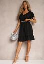 Rochie Neagră cu Elastic în Talie și Volane cu Croială Clopot Xelimia