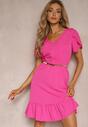 Rochie Fucsia cu Elastic în Talie și Volane cu Croială Cloș Xelimia