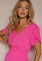 Rochie Fucsia cu Elastic în Talie și Volane cu Croială Cloș Xelimia