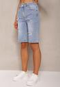 Jasnoniebieskie Szorty Jeansowe High Waist z Bawełny z Przetarciami Nelsandra