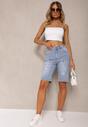 Jasnoniebieskie Szorty Jeansowe High Waist z Bawełny z Przetarciami Nelsandra