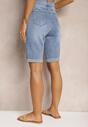 Niebieskie Szorty Jeansowe High Waist z Dodatkiem Bawełny i Przetarciami Nelvanis