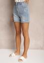 Niebieskie Jeansowe Szorty z Bawełny High Waist Wykończone Przetarciami Nellsine