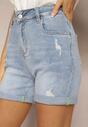 Niebieskie Jeansowe Szorty z Bawełny High Waist Wykończone Przetarciami Nellsine