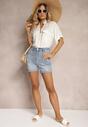 Niebieskie Jeansowe Szorty z Bawełny High Waist Wykończone Przetarciami Nellsine
