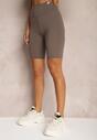 Brązowe Szorty Kolarki High Waist z Gumką w Talii Xelfea