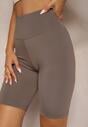 Brązowe Szorty Kolarki High Waist z Gumką w Talii Xelfea