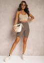 Brązowe Szorty Kolarki High Waist z Gumką w Talii Xelfea