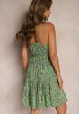 Rochie Verde cu Flori pe Bretele din Viscoză cu Elastic în Talie și Curea din Material Waronea