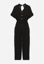 Czarny Taliowany Kombinezon z Wiskozy Zapinany na Guziki Frisea
