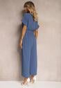 Bleumarin Costum Jumpsuit din Viscoză cu Nasturi Frisea