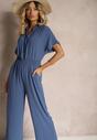 Bleumarin Costum Jumpsuit din Viscoză cu Nasturi Frisea