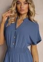 Bleumarin Costum Jumpsuit din Viscoză cu Nasturi Frisea