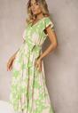 Rochie plisată cocktail verde-bej cu elastic și curea în talie Benelsea