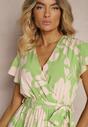 Rochie plisată cocktail verde-bej cu elastic și curea în talie Benelsea
