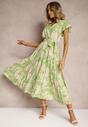 Rochie plisată cocktail verde-bej cu elastic și curea în talie Benelsea