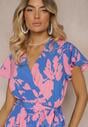 Rochie plisată tip plic de culoare albastru-roz, cocktail, cu elastic și curea în talie Benelsea