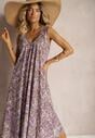 Rochie violetă din viscoză cu croială evazată fără mâneci Fradea
