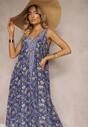 Rochie bleumarin din viscoză cu croi evazat fără mâneci Fradea