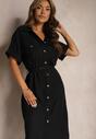 Rochie Neagră din Vâscoză cu Croială Cămașă cu Curea Nelsines