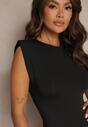 Czarna Sukienka w Stylu Bodycon Bez Rękawów z Rozcięciem Klafea