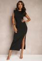 Czarna Sukienka w Stylu Bodycon Bez Rękawów z Rozcięciem Klafea