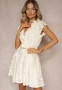 Rochie Bej Deschis din Bumbac cu Croială Cloș și Model Ajurat Dadea