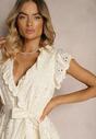 Rochie Bej Deschis din Bumbac cu Croială Cloș și Model Ajurat Dadea