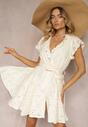 Rochie Bej Deschis din Bumbac cu Croială Cloș și Model Ajurat Dadea