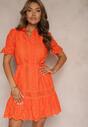 Rochie portocalie Boho din bumbac decorată cu model ajurat volan și curea Nelah