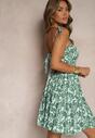 Rochie bumbac cu talie marcata si bretele cu funda la spate verde deschis Nelorine