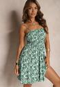 Rochie bumbac cu talie marcata si bretele cu funda la spate verde deschis Nelorine