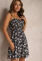 Rochie de bumbac alb-negru cu talie decorată cu șireturi la spate
