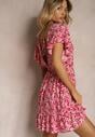 Rochie Fucsia din Bumbac cu Croi Clos Ornată cu Volane și Elastic în Talie Neliaura