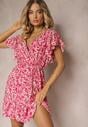 Rochie Fucsia din Bumbac cu Croi Clos Ornată cu Volane și Elastic în Talie Neliaura