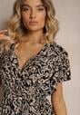 Rochie Neagră-Bej din Bumbac cu Croi Clos Ornată cu Volane și Elastic în Talie Neliaura