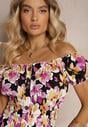 Rochie Neagră-Roz Cambrată din Bumbac cu Elastic în Talie și Nasturi Nelianne