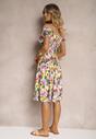 Rochie Vero-Roz Talia Imprimeu Floral din Bumbac cu Elastic in Talie si Nasturi Nelianne
