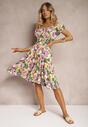 Rochie Vero-Roz Talia Imprimeu Floral din Bumbac cu Elastic in Talie si Nasturi Nelianne