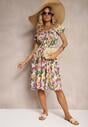 Rochie Vero-Roz Talia Imprimeu Floral din Bumbac cu Elastic in Talie si Nasturi Nelianne