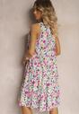 Rochie alb-roz cu bretele din bumbac cu imprimeu floral Haratia