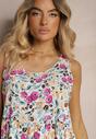 Rochie alb-roz cu bretele din bumbac cu imprimeu floral Haratia